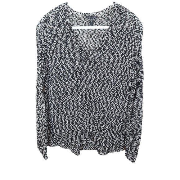 EILEEN FISHER Open Knit V Neck Pullover Sweater Size S Black White Cotton Blend - Picture 1 of 5
